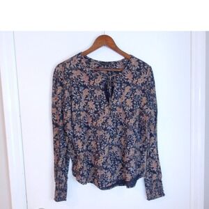 Lucky Floral Print Blouse Long Sleeve‎ Keyhole Neckline Casual Top Sz M /#5314